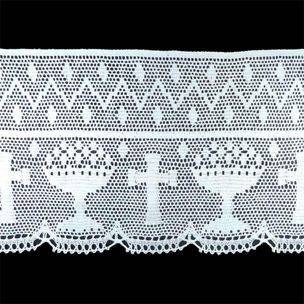 Puntilla de bolillo blanco con cáliz y cruz 35cm