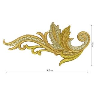 Aplicación bordada para coser hojas dorado 16,5x8cm. Izquierda