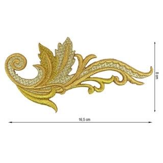 Aplicación bordada para coser hojas dorado 16,5x8cm. Derecha