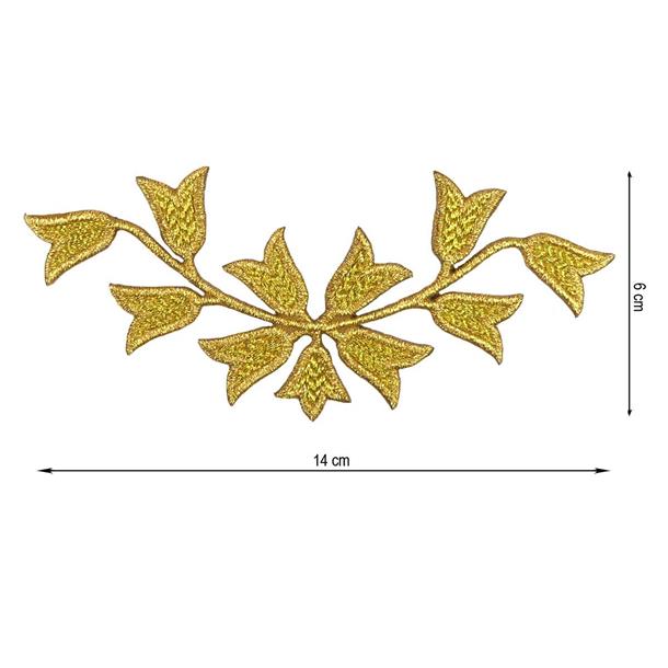 Aplicación bordada termo Campanillas 14x6cm. Oro