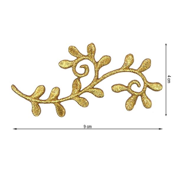 Aplicación bordada termoadhesiva Rama 9x4cm. Oro