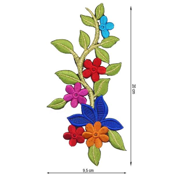Aplicación bordada termo de flores varias. 9,5x20cm