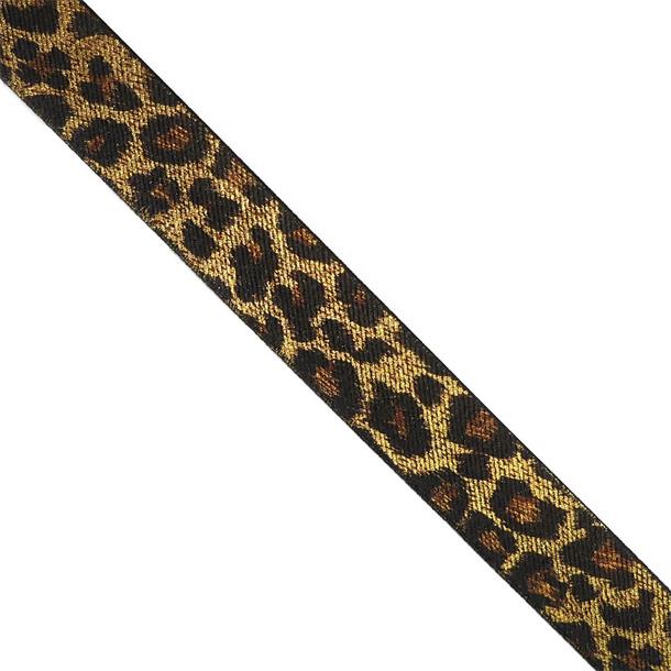 Cinta de goma elástica estampado leopardo 2,5cm. Dorado