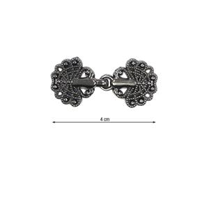 Broche metálico alamar calado 4cm. Pavonado y plata