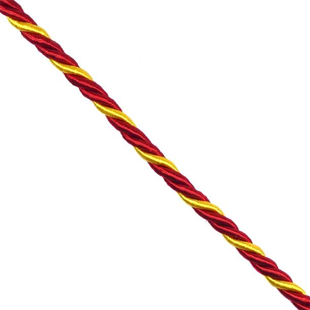 Cordón de seda trenzado rojo y amarillo 6mm