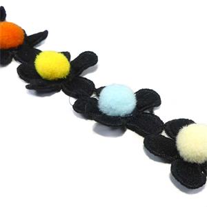 Galón margaritas con pompón 3cm