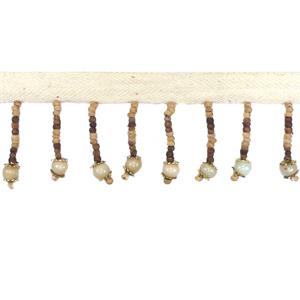 Fleco con cuentas madera y perlas. 4,5cm