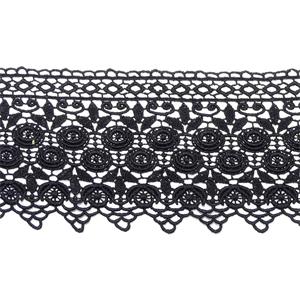 Puntilla de guipur rosas y picos 9,5cm. Negro