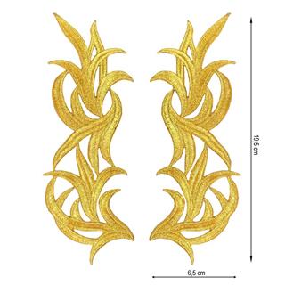 Aplicación termo bordada pareja Hojas. Oro y plata