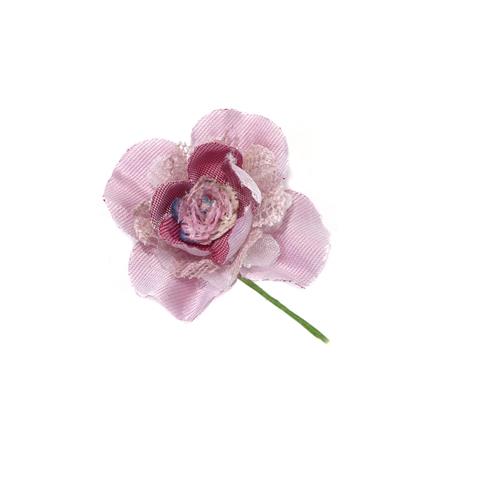 Flor de guipur con gasa y perla 4cm