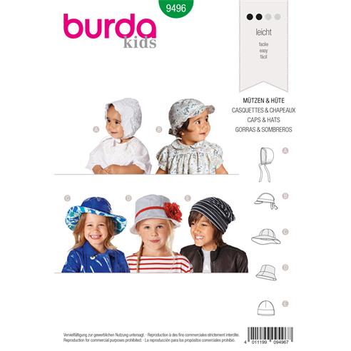 Burda Patrón 9496 Kids Gorra y sombrero 