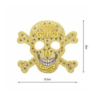 Parche termo calavera con strass 10,5x9cm. Oro y plata