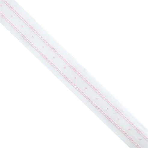 Entredós bordado blanco y rosa plumety 23mm. Conjunto 1