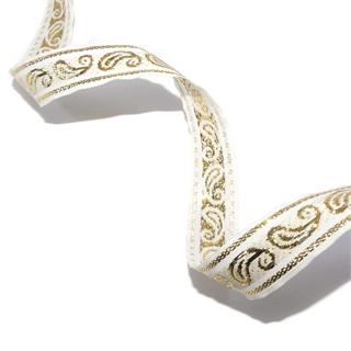 Cubrecosturas estampado cachemir blanco y oro 16mm