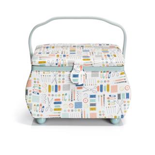 Costurero estampado costura y asa azul. 29x20x18cm