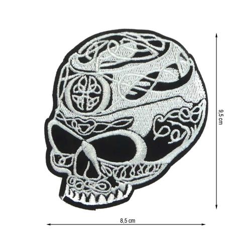 Parche termo Calavera decorativa 85x95mm. Blanco y negro