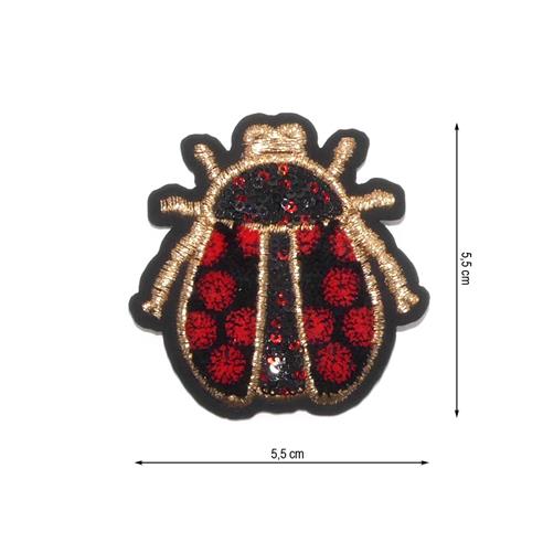 Parche termo bordado mariquita terciopelo y lentejuela