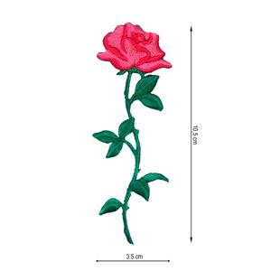 Aplicación termo de flor rosa con tallo. 3,5x10,5cm