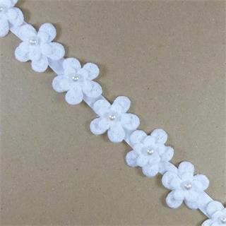 Tira de flores de algodón con perla 25mm