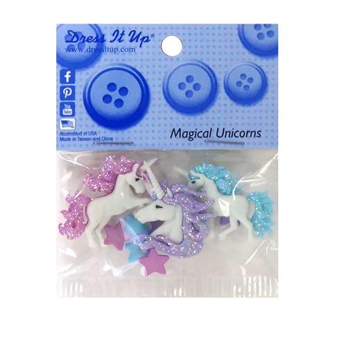 Kit 3 botones forma de unicornio purpurina