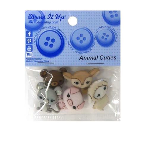 Kit 5 botones forma de animales bosque