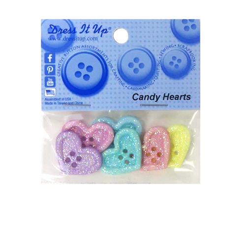 Kit 6 botones forma de corazón y purpurina