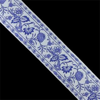 Cubrecosturas bordado cenefa floral azul 5cm