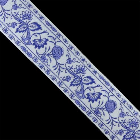 Cubrecosturas bordado cenefa floral azul 5cm