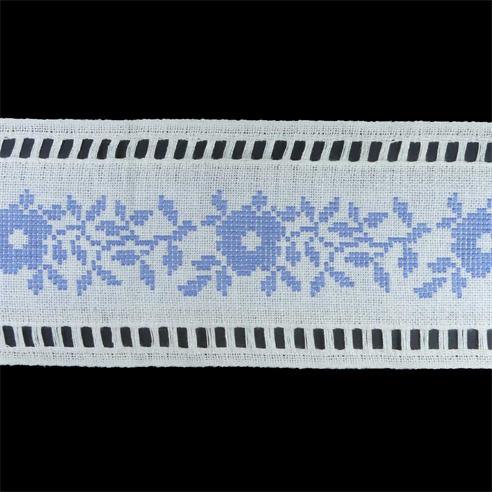 Tapacosturas lino bordado floral azul 9cm