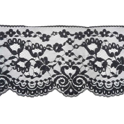 Encaje puntilla de nylón conjunto floral 13cm. Negro