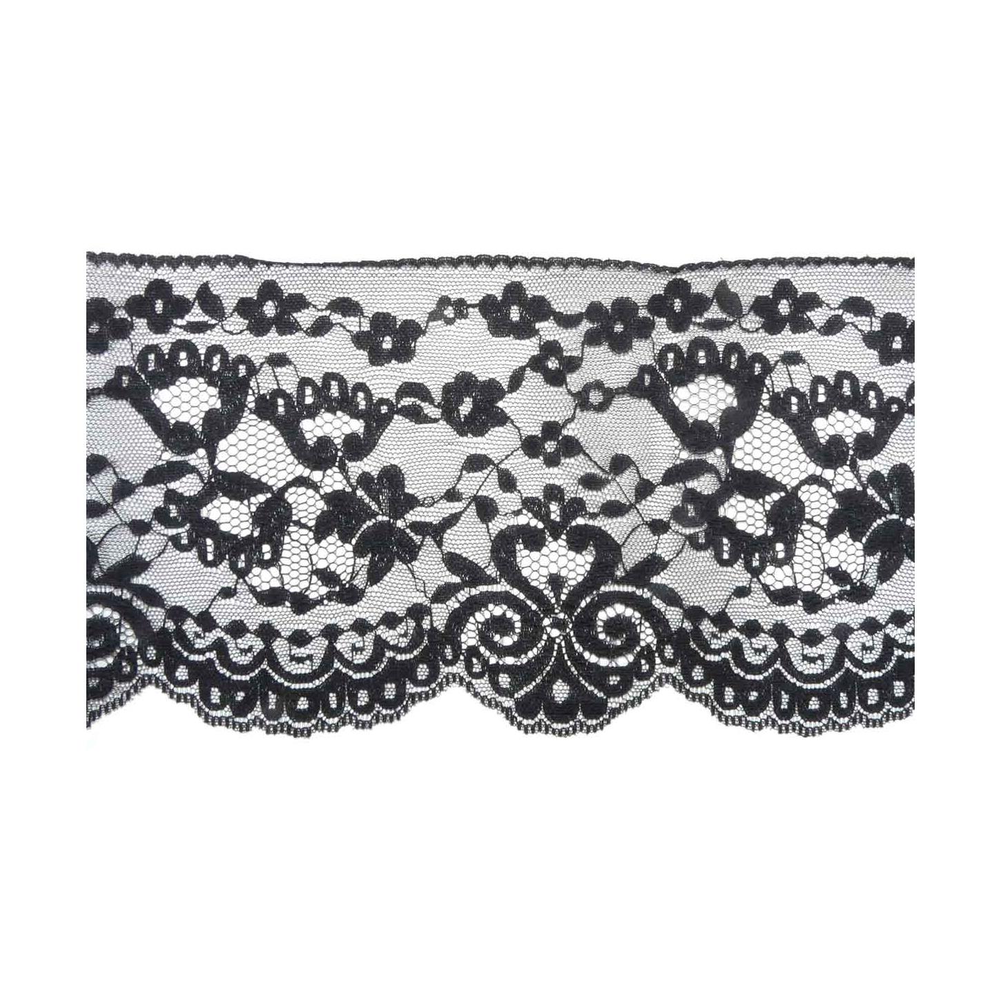 Encaje puntilla de nylón conjunto floral 13cm. Negro