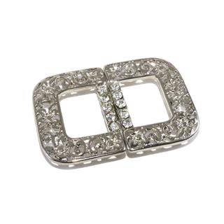 Broche rectangular labrado plata con minicristal
