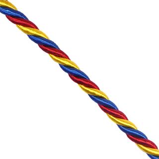 Cordón de seda trenzado tricolor 8mm. Amarillo, rojo y azul