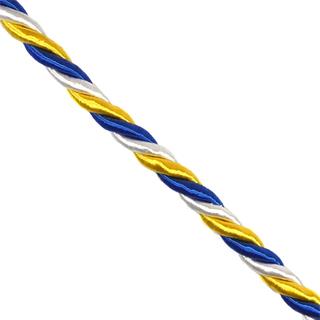 Cordón de seda trenzado tricolor 8mm. Amarillo, blanco y azul
