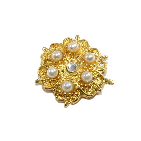 Tacha metal decorativa flor dorada con perlas