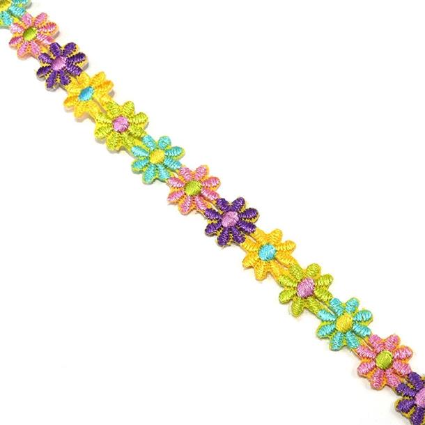 Guipur termo bordado de flores multicolor. 1cm