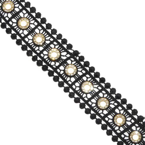 Entredós guipur con ollaos oro y strass 35mm