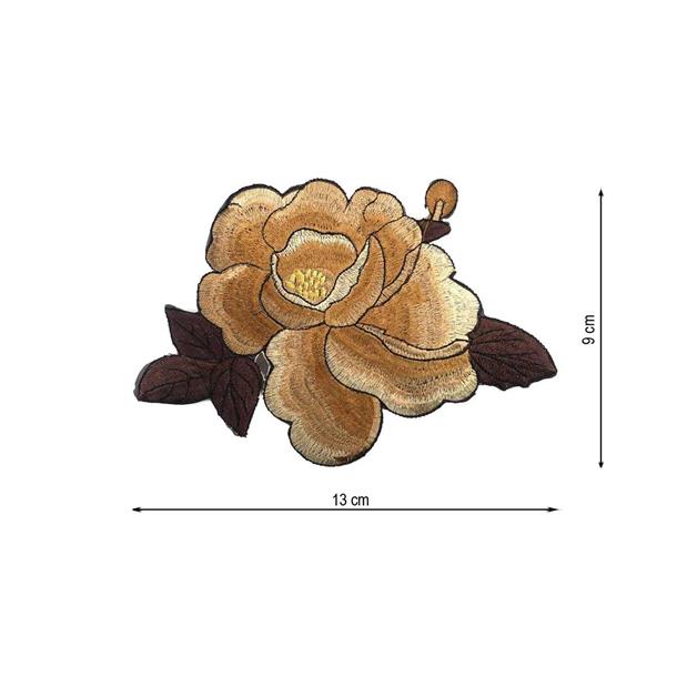 Aplicación termoadhesiva de flor bordada. 13x9cm. Varios colores
