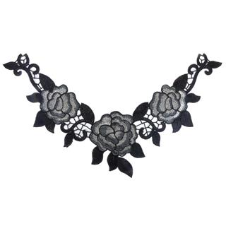 Cuello bordado guipur rosas negro y gris
