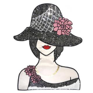 Aplicación termo mujer con sombrero lentejuelas grande