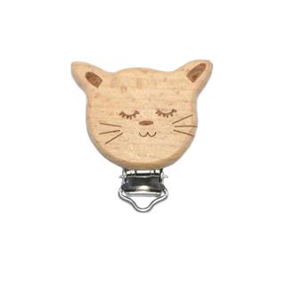 Pinza chupetero madera con forma de gatito