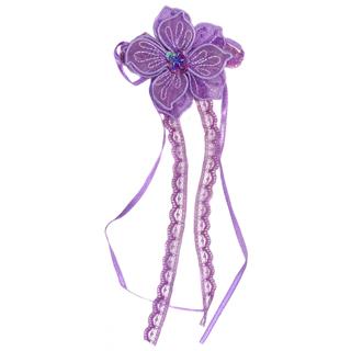 Aplicación termo flor con abalorios y cintas púrpura