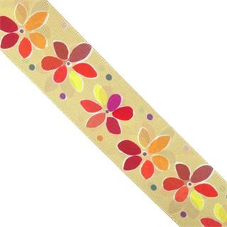 Cinta de faya con flores hippy 4,8cm. Mostaza