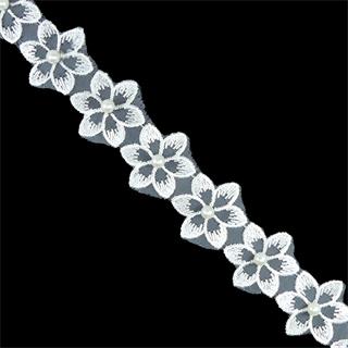 Galón bordado flores con perlas 3,5cm. Blanco