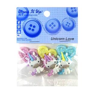 Kit 6 botones forma de unicornios y corazones