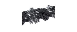 Encaje guipur negro de flores con perlas 9,5cm