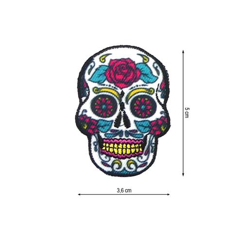 Parche termo 36x50mm bordado Calavera Multicolor Rosa