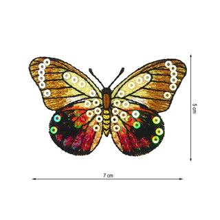 Parche termo Mariposa lentejuelas 70x50mm. Mostaza