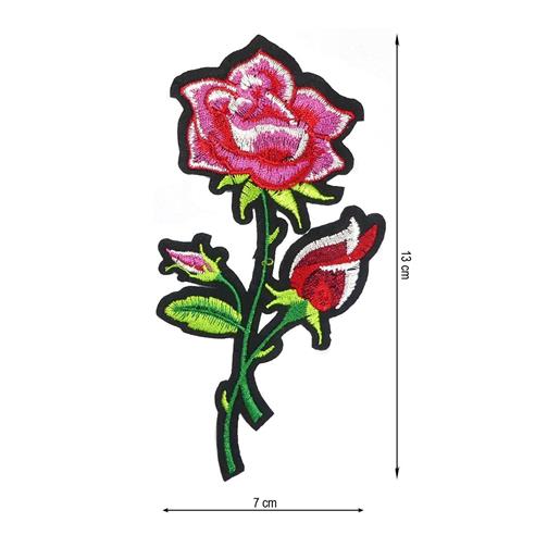 Aplicación termoadhesiva de flor rosa rojo y fuxia. 7x13cm