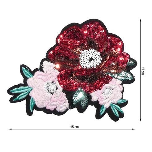 Parche termo bordado de flores con lentejuelas. 150x110mm